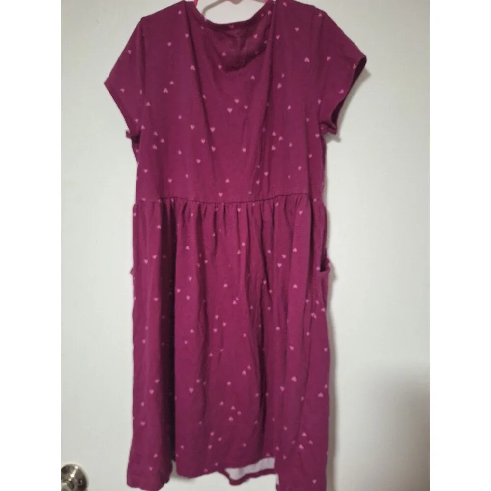 Wonder Nation Girls Plus Size L 10-12 Heart Print Pocket Dress Maroon Burgundy